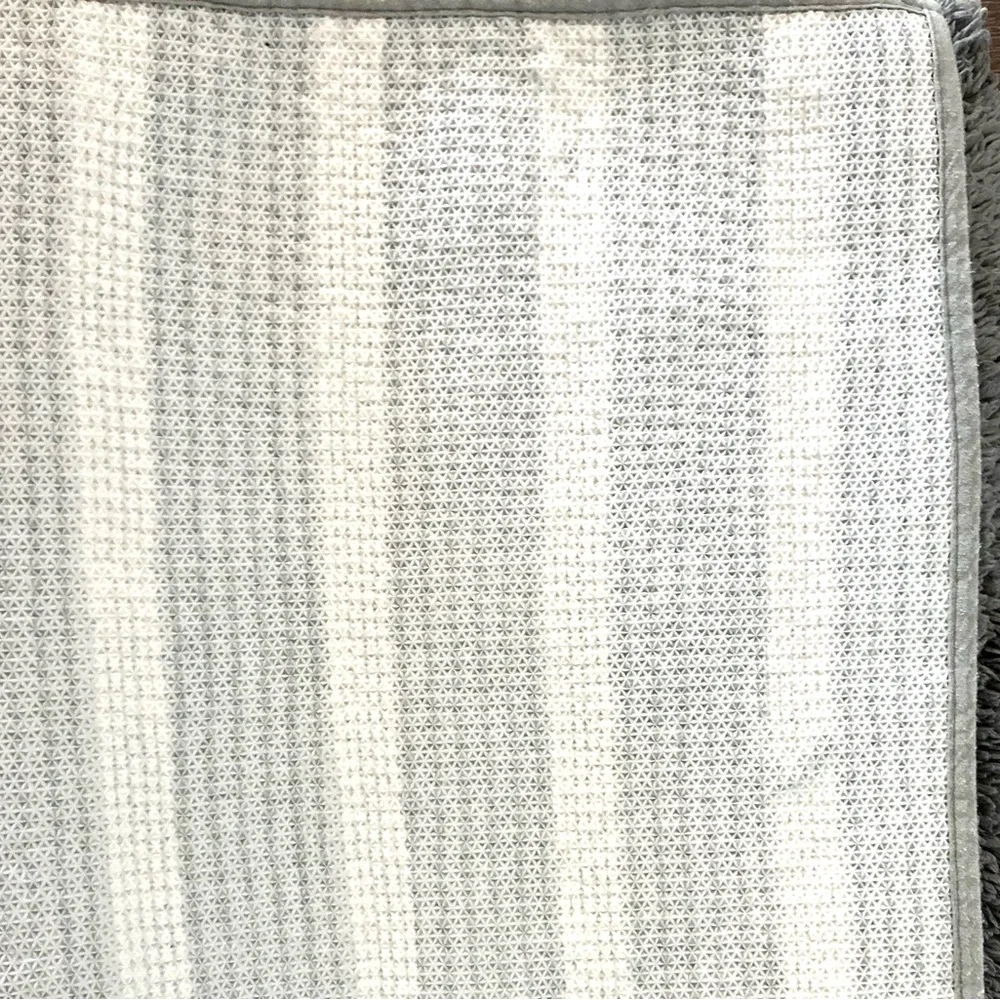 Gray and White Striped Bath Mat Set